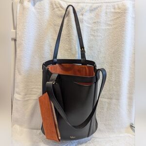 Mulberry Black Leather Tote with Rust Orange Suede Interior